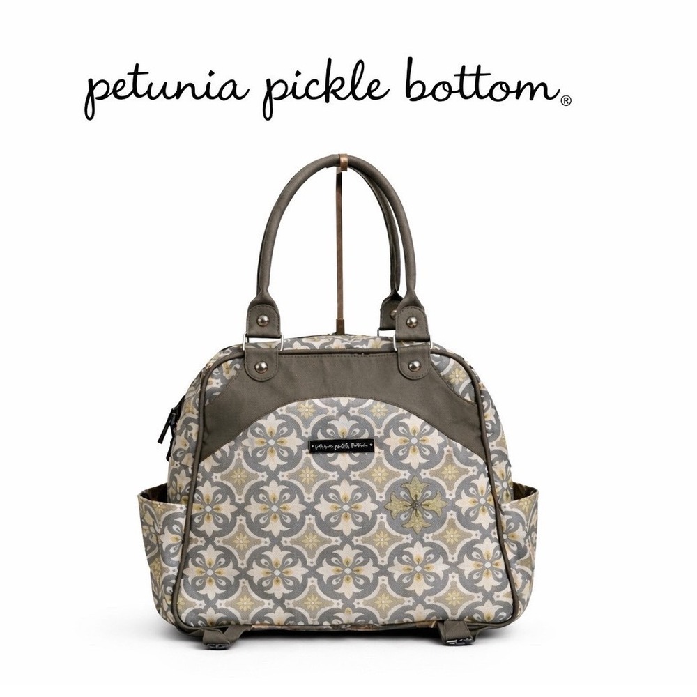Petunia Pickle Bottom Gray and Yellow Tote Bag Backpack with Chic Design